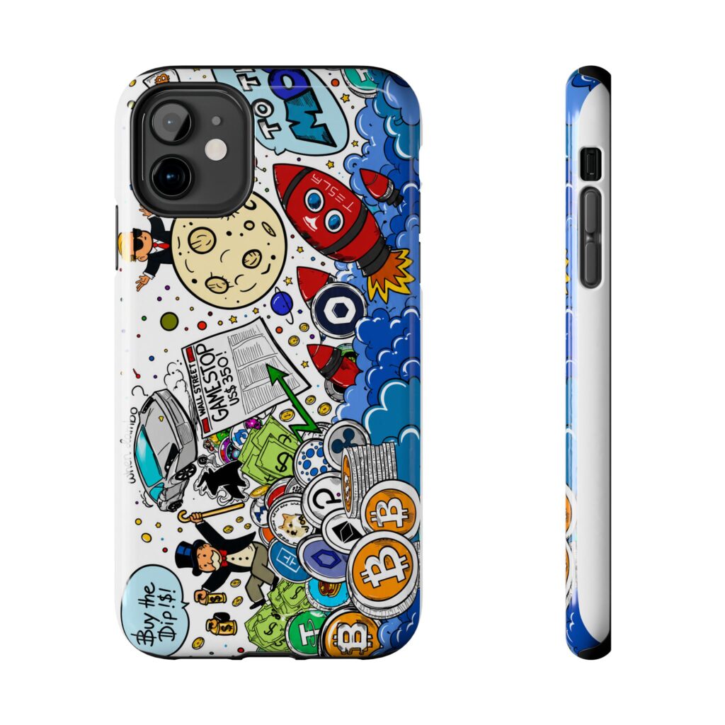 Phone Case — Colorful Crypto Doodle Design (Bitcoin Rocket, Moon, HODL) crypto phone case for iPhone and Samsung