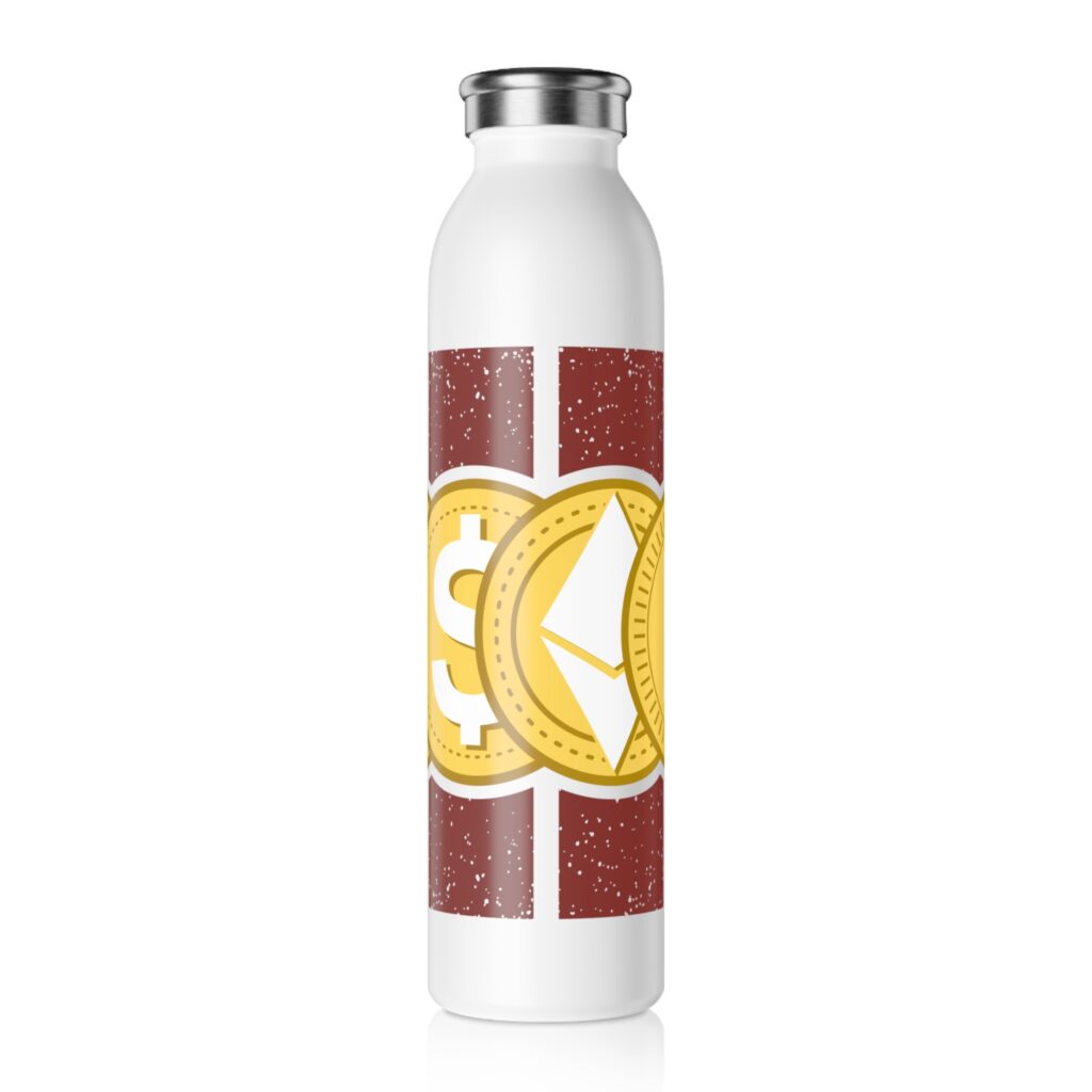 Slim Water Bottle — Crypto Coin Graphic Stainless Steel Bottle crypto mug and blockchain drinkware