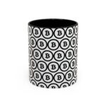 Bitcoin Pattern Accent Mug — Black Crypto Coffee Cup (11/15oz) crypto mug and blockchain drinkware