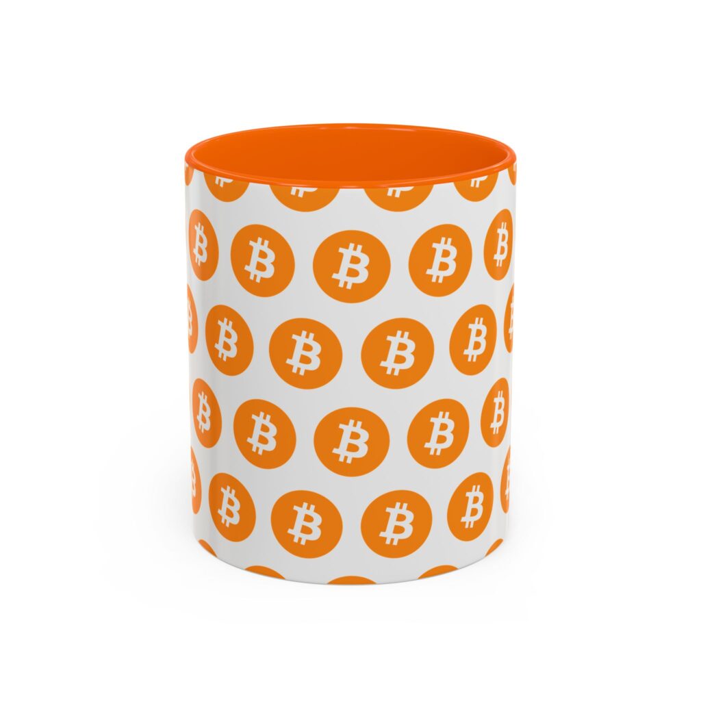Bitcoin Pattern Accent Coffee Mug — Crypto Logo 11/15oz crypto mug and blockchain drinkware