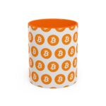 Bitcoin Pattern Accent Coffee Mug — Crypto Logo 11/15oz crypto mug and blockchain drinkware