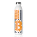 Bitcoin Flag Slim Water Bottle — Distressed Orange BTC Design, Crypto Gift crypto mug and blockchain drinkware