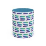 Geometric Chevron Accent Coffee Mug — Blue & Teal Arrow Pattern crypto mug and blockchain drinkware