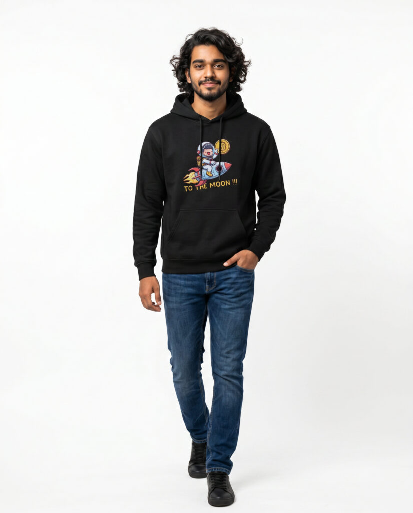 Bitcoin Astronaut Hoodie — 'To The Moon!!' Crypto Rocket Sweatshirt crypto hoodie for Bitcoin and Web3 streetwear