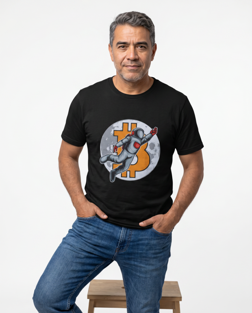 Bitcoin Astronaut T-Shirt — Crypto Space Explorer Tee crypto t-shirt for Bitcoin and Web3 culture