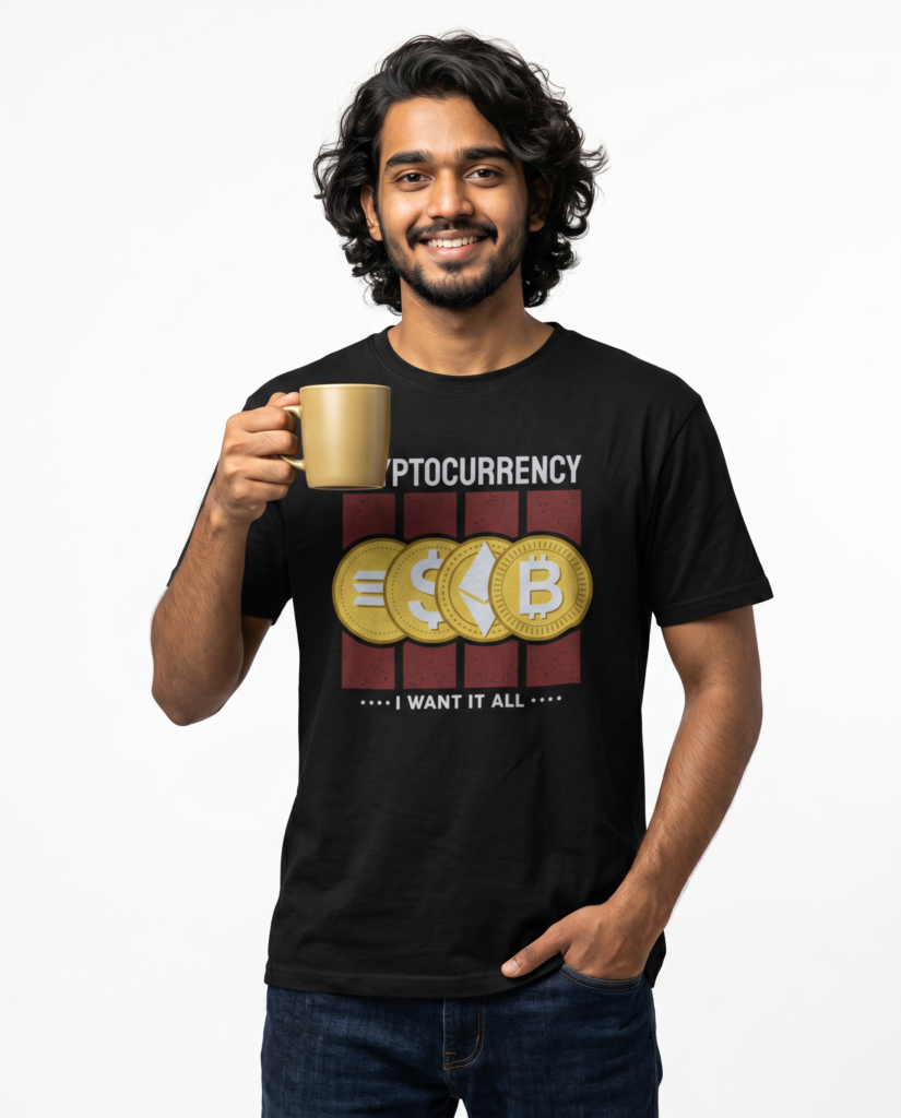Crypto Coins Graphic Tee — Bitcoin, Litecoin & Ripple Retro Design crypto t-shirt for Bitcoin and Web3 culture