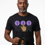 Ethereum Tap T-shirt — Crypto Barcode Shirt with Finger Emoji crypto T-shirt voor Bitcoin- en Web3-cultuur