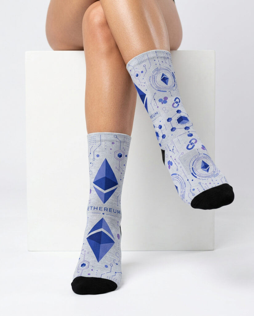 Ethereum Crypto Socks — Sublimated Blockchain Design crypto socks for Bitcoin and Web3 holders