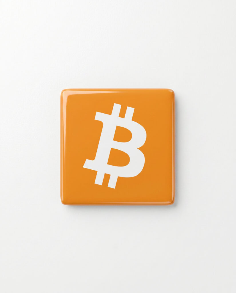 Bitcoin Logo Porcelain Square Magnet — Oranje Crypto Fridge Decor crypto gift for traders and Web3 builders