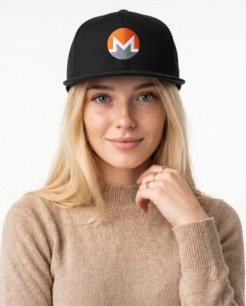 Embroidered Flat Bill Cap — Minimal Monero Crypto Logo crypto hat for Bitcoin and Web3 streetwear