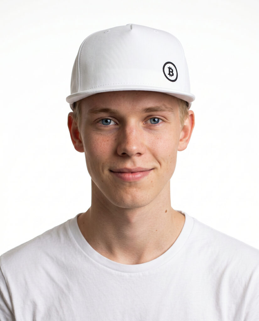 Bitcoin Circle Logo Flat Bill Cap — Embroidered Snapback Hat crypto hat for Bitcoin and Web3 streetwear
