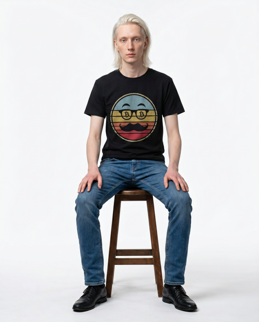 Retro Bitcoin Mustache T-Shirt crypto t-shirt for Bitcoin and Web3 culture
